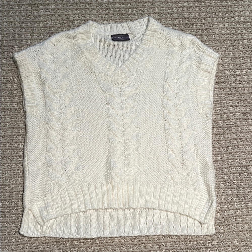 Wooden Ships Cream V-Neck Cable Knit Sweater